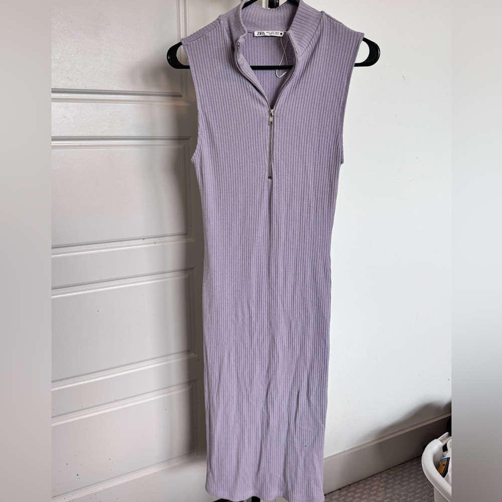 Zara Purple Sheath Midi Dress with Cowl Neck and Zipper